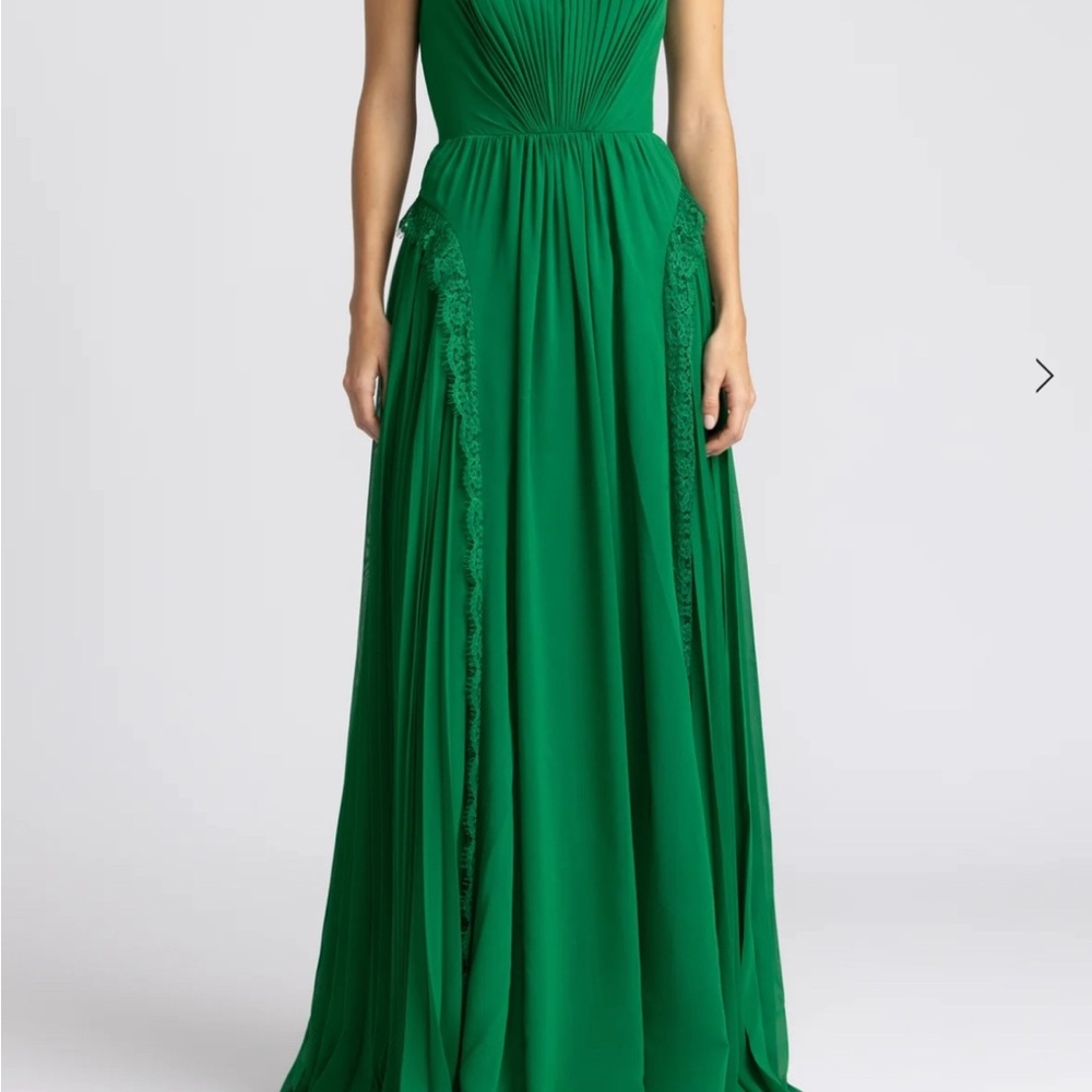 Zac Posen Green Pleated Halter Maxi Gown